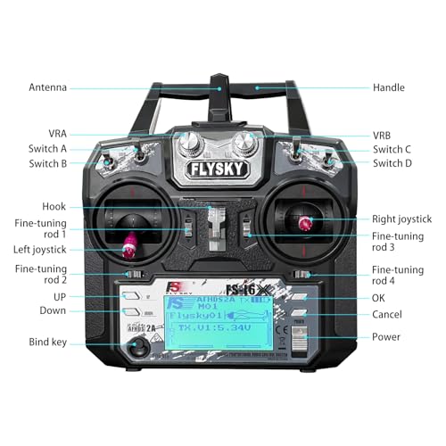 HAWK'S WORK Flysky FS-i6X 10Ch Transmitter with FS-iA10B Receiver, 2.4GHz RC Controller for RC Car Boat Airplane Helicopter Drone Robot & Construction Vehicle (Mode 2) - size: i6X+iA10B