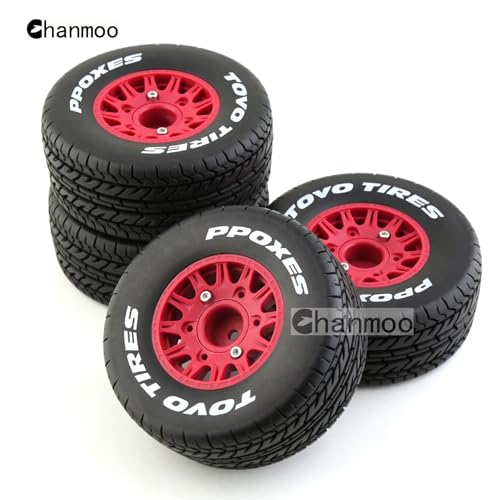 1/10 RC Short Course Truck Tires And Wheels With 12mm 14mm 17mm Hex 113mm 1/8 Rubber Tyres For 1/8 or 1/10 Scale On Road Car HSP Sonic 94102 GT PTG-2 Tamiya TT02 RC Racing Car 4PCS (Red A) - color: Red A