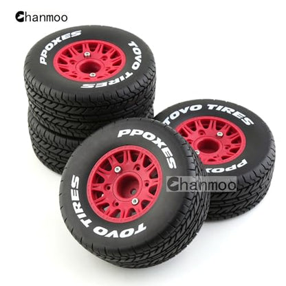 1/10 RC Short Course Truck Tires And Wheels With 12mm 14mm 17mm Hex 113mm 1/8 Rubber Tyres For 1/8 or 1/10 Scale On Road Car HSP Sonic 94102 GT PTG-2 Tamiya TT02 RC Racing Car 4PCS (Red A) - color: Red A