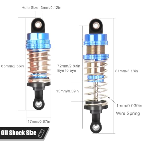 Oiled 4Pcs 72mm Aluminum Oil Shock Set for 1/12 1/14 1/16 RC Cars - Front/Rear Upgrade Compatible with WLtoys 144001, 124019, MJX 16208, HBX - color: Bz-silver-blue-81mm