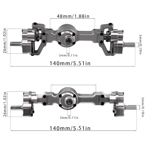 Metal Front & Rear Portal Axle Assembly Set for WPL C14 C24 B14 B24 B16 B36 C64 C64-1 C74 C74-1, Aluminum Axle Housing with Steel Gears, Steering Cups Tie Rods, 5mm RC Upgrade Parts (Titanium) - color: Titanium