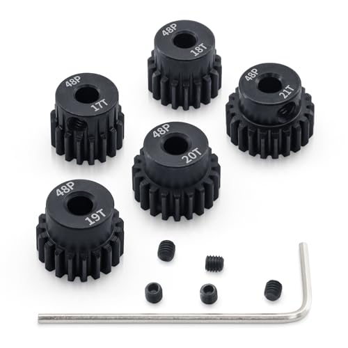 5pcs 48P Pinion Gear 17T 18T 19T 20T 21T 3.175mm Shaft Pinion Gears with Hex Key Set for Traxxas Arrma HSP HPI AXIAL Tamiya Losi 1/10 RC Car Brushless Motor - size: 17T 18T 19T 20T 21T