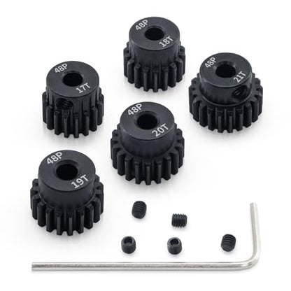 5pcs 48P Pinion Gear 17T 18T 19T 20T 21T 3.175mm Shaft Pinion Gears with Hex Key Set for Traxxas Arrma HSP HPI AXIAL Tamiya Losi 1/10 RC Car Brushless Motor - size: 17T 18T 19T 20T 21T