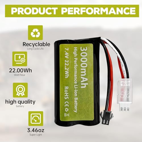 sea jump 2PCS 7.4V 3000mah 15C 2S SM-2P Plug Li-ion Battery with 2-in-1 Charger for H105 H103 H101 RC Ship,MN D99 D99s D90 D91 RC Car,Truck RC Boat Engineering Vehicle Backup Battery