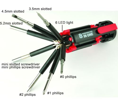 8-in-1 Multi-Function Screwdriver Set | 6 LED Flashlights, Assorted Bits