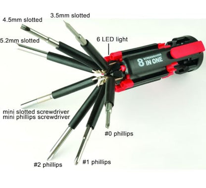 8-in-1 Multi-Function Screwdriver Set | 6 LED Flashlights, Assorted Bits
