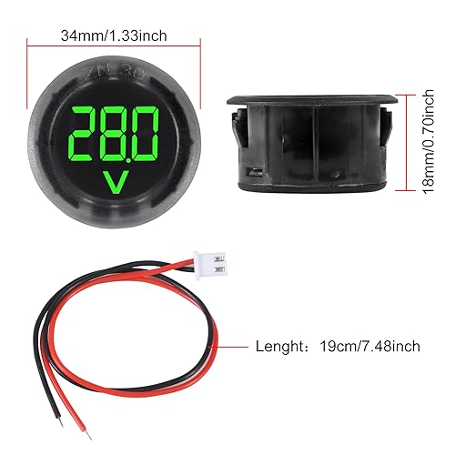3pcs DC 4-100V LED Digital Display Circular Two-Wire Voltmeter DC Digital Voltmeter Head Display Reverse Connection Protection(Green) - color: Green