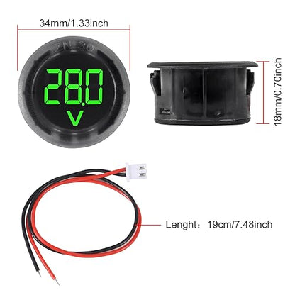 3pcs DC 4-100V LED Digital Display Circular Two-Wire Voltmeter DC Digital Voltmeter Head Display Reverse Connection Protection(Green) - color: Green