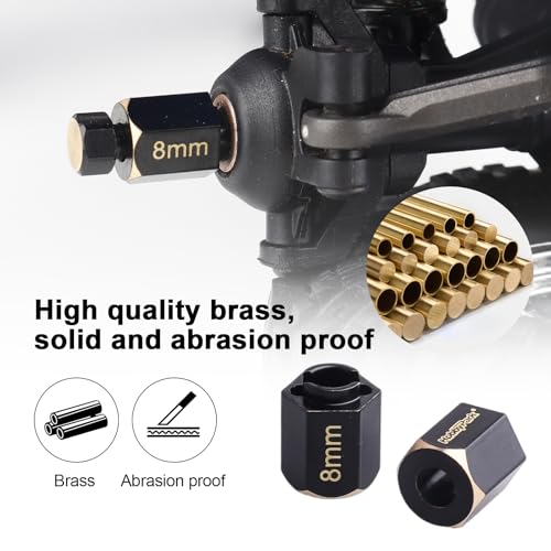 HobbyPark Brass Hex Extension for TRX4M Upgrades Parts Extended Wheel Hex Hubs Extenders Offset Spacers 1/18 RC Crawler Replacement (8mm) - size: 8mm