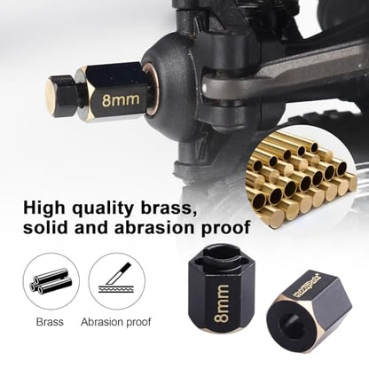 HobbyPark Brass Hex Extension for TRX4M Upgrades Parts Extended Wheel Hex Hubs Extenders Offset Spacers 1/18 RC Crawler Replacement (8mm) - size: 8mm