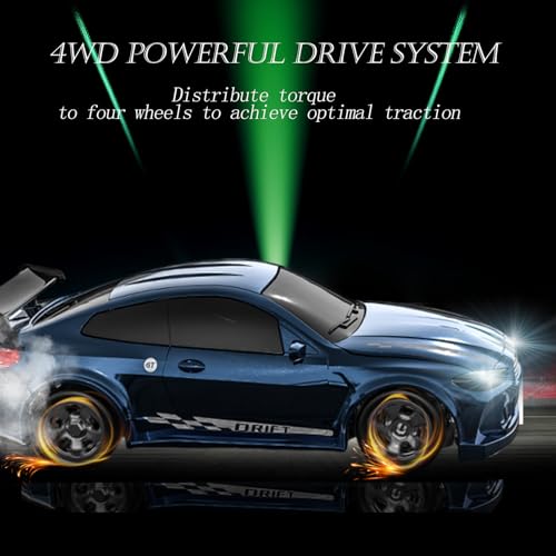 RC Drift Car, 1/64 Mini RC Remote Control Car, 2.4GHz Full Proportional RTR High Speed Micro Sports Racing Drift, 4WD HobbyFast Race Vehicle with Lights, Model Toys Gift for Kids, Boys, Adults - color: Blue
