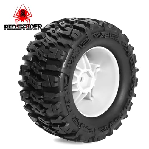 REDSPIDER 1/14 RC Monster Truck Wheel Rim Tires (4pcs) Hex 12mm OD 3.54'' for 1/12 1/14 1/16 RC Off Road Monster Truck TRX E-REVO Summit HPI SAVAGEGT-2XS REDCAT Volcano-16 (White) - color: White
