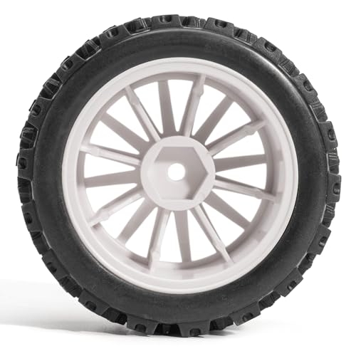Pre-Glued Off-Road Knobby Wheel & Tire Set for 1/10 1/12 RC Car for HSP 94123, Tamiya TT01 / XV01, MJX 10303, Kyosho FW06, 70 x 28 mm Rubber, 12 mm Hex Nylon Wheels, 4 pcs, White - color: White