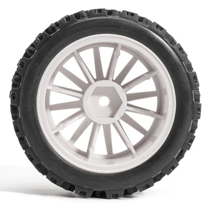 Pre-Glued Off-Road Knobby Wheel & Tire Set for 1/10 1/12 RC Car for HSP 94123, Tamiya TT01 / XV01, MJX 10303, Kyosho FW06, 70 x 28 mm Rubber, 12 mm Hex Nylon Wheels, 4 pcs, White - color: White