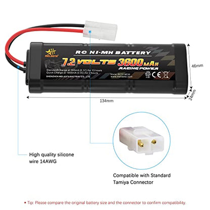 melasta 7.2V 3600mAh NiMH RC Battery 2-Pack – Tamiya Plug for Cars | Compatible with RC trucks, airplanes, helicopters. Fits Associated, HPI, Losi, Kyosho. Rechargeable packs.