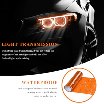 Sun Walker Car Light Tint Film, 12 x 48 Inch Waterproof Taillight Wrap Film Roll with Squeegee & Cutter, Self-Adhesive Vinyl Sticker Sheet Roll for Headlights Fog Lights Tail Lights (Orange) - color: Orange