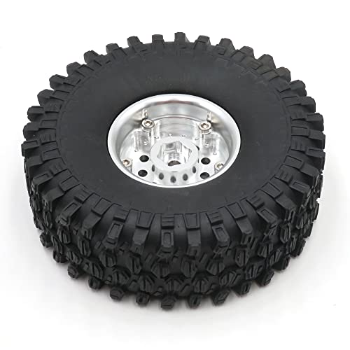 4pcs 1.9 Beadlock Wheels and Tires Height 120mm Tyre & Aluminum Rims with Heavy Metal Rings for 1/10 RC Mud Crawler Truck SCX10 TRX4 CC01, HS700651