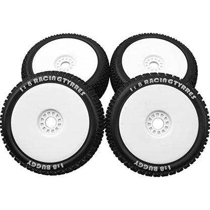 ShareGoo OD 4.52" 1/8 RC Buggy Rubber Tires Tyre w/Plastic Rim 17mm Hex Compatible with Arrma Kyosho Exceed RC Traxxas Redcat HSP HPI 1/8 Scale Off Road Car Buggy (White) - color: White