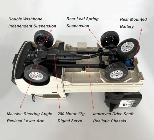 HLSFWDRIVE WPL D14 RC Kei Truck 4x4 Remote Control Drift Car 1/10 Scale | Suzuki RC Car 4WD Carry 2.4 GHz 280 Motor Proportional Throttle Seering Hobby Toy Adult 2 Batteries