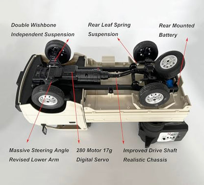 HLSFWDRIVE WPL D14 RC Kei Truck 4x4 Remote Control Drift Car 1/10 Scale | Suzuki RC Car 4WD Carry 2.4 GHz 280 Motor Proportional Throttle Seering Hobby Toy Adult 2 Batteries
