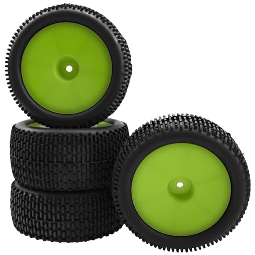 OD 88mm/3.46" Rubber Tire Front Rear Tyre & Plastic Wheel Rims 12mm Hex Hub Compatible with Redcat Tornado Shockwave HPI HSP Kyosho Losi 1/10 Scale Off Road Buggy (Green) - color: Green