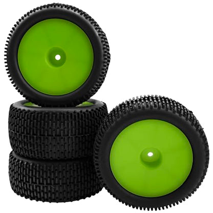 OD 88mm/3.46" Rubber Tire Front Rear Tyre & Plastic Wheel Rims 12mm Hex Hub Compatible with Redcat Tornado Shockwave HPI HSP Kyosho Losi 1/10 Scale Off Road Buggy (Green) - color: Green