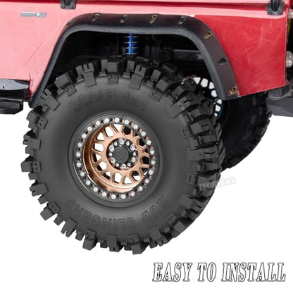 Aluminum 2.2 Wheel Tires for 1/10 SCX10 SCX10 II SCX10 III SCX10 Pro TRX4 TRX6 Gen7/8 D90 VS4-10 MST CFX RC Crawler Car,2.2 Beadlock Wheel Off Road Buggy Rally RC Truck Tires,Bronze - color: Bronze - (4pcs Tires)