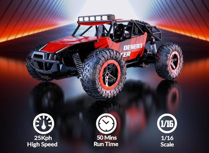 RACENT Remote Control Cars for Adults - 1:16 Scale 20kph Fast RC Truck All Terrain Off-Road Monster Truck for Adults with 2 Rechargeable Batteries (Red) - color: Red
