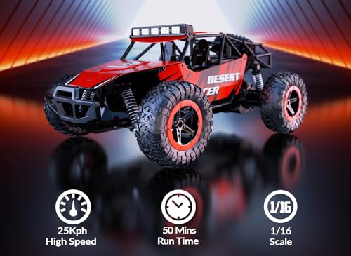 RACENT Remote Control Cars for Adults - 1:16 Scale 20kph Fast RC Truck All Terrain Off-Road Monster Truck for Adults with 2 Rechargeable Batteries (Red) - color: Red