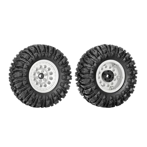 4PCS 1.3" Aluminum Alloy Beadlock Wheel Rims All-Terrain Tyre 70mm Rubber Tires Set with 5mm & 7mm Hex for 1/12 1/14 1/18 1/24 RC Rock Crawler Car Upgrade Parts (B-Silver) - color: B-silver