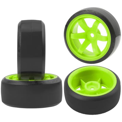 ShareGoo 4PCS/Set 1/10 Drift Car Tires,62mm Hard Plastic Tires & Wheel Rims 12mm Hex Compatible with Traxxas HSP Tamiya HPI Kyosho Wltoys RC 1/10 On Road Drift Drifting Car (Green) - color: Green