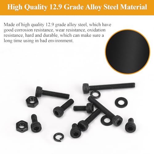 565 Pieces M2.5 Screws Nuts Washers Set Black, Sutemribor M2.5 x 4/6/8/10/12/16/20mm Hex Socket Head Cap Screws Nuts Washers Assortment Kit, 12.9 Grade Alloy Steel, Fully Threaded - size: M2.5, style: Socket Head