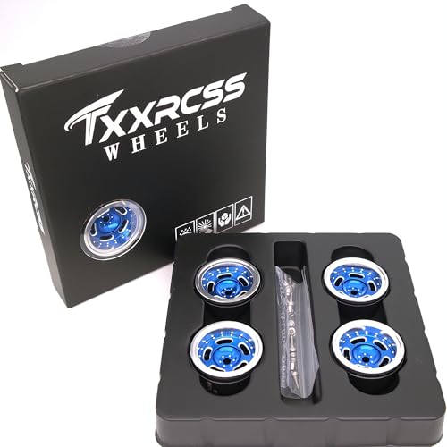 RC 1.0 Beadlock Wheels Offsets -2 Aluminum Rims for AX24 1/18 TRX4M All 1/24 Scale SCX24 Deadbolt RC Crawler Car Wheels Upgrades 4Pc (Blue Silver) - color: Blue Silver