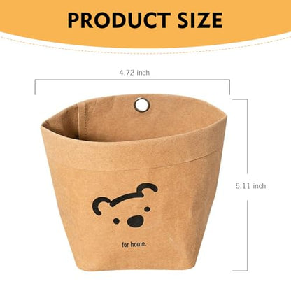 Car Storage Bag, 3.94" x 5.12" Washable Reusable Cute Bear Kraft Paper Car Organizer, Foldable Air Vent Mounted Trash Can, Back Seat Hanging Storage Box for Sunglasses Phone Card Key (Brown)