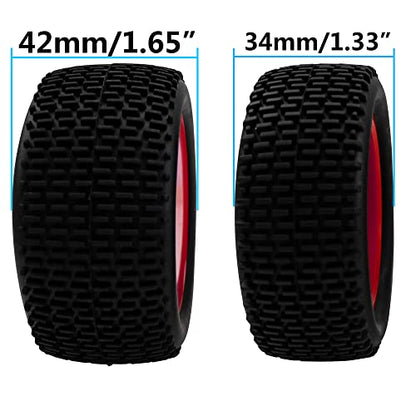OD 88mm/3.46" Rubber Tire Front Rear Tyre & Plastic Wheel Rims 12mm Hex Hub Compatible with Redcat Tornado Shockwave HPI HSP Kyosho Losi 1/10 Scale Off Road Buggy (Red) - color: Red