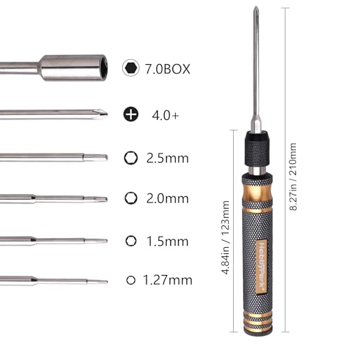 HobbyPark 6 in 1 RC Hex Driver Screwdriver Set 1.27mm 1.5mm 2.0mm 2.5mm & Hex Nut Driver & Phillips Bit and Wheel Wrench for RC Cars Trucks Crawler Hobby Pocket Tool Kit