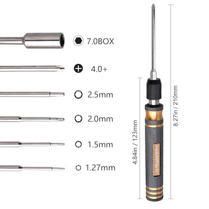 HobbyPark 6 in 1 RC Hex Driver Screwdriver Set 1.27mm 1.5mm 2.0mm 2.5mm & Hex Nut Driver & Phillips Bit and Wheel Wrench for RC Cars Trucks Crawler Hobby Pocket Tool Kit