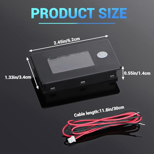 DROK 48v Golf Cart Battery Meter - LCD Display Lithium Battery Monitor 10-100v Volt Meter Temperature Gauge for Marine RV Car DIY Project - size: 48V
