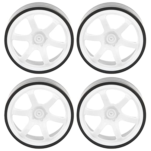 RC Drift Tires, 4PCS 6 Spoke Plastic Wheel Rims with Rubber Tires for 1/10 Scale On Road Drifting Cars, Ideal for Hobbyists Practice Sessions(White)