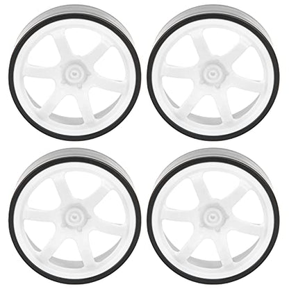 RC Drift Tires, 4PCS 6 Spoke Plastic Wheel Rims with Rubber Tires for 1/10 Scale On Road Drifting Cars, Ideal for Hobbyists Practice Sessions(White)