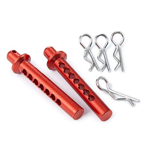 RC-Hub 2pcs Aluminum Front Body Mounts Post with Clips Pins for 1:10 AXIAL SCX10 90046 RC Crawler Cars (Red) - color: Red
