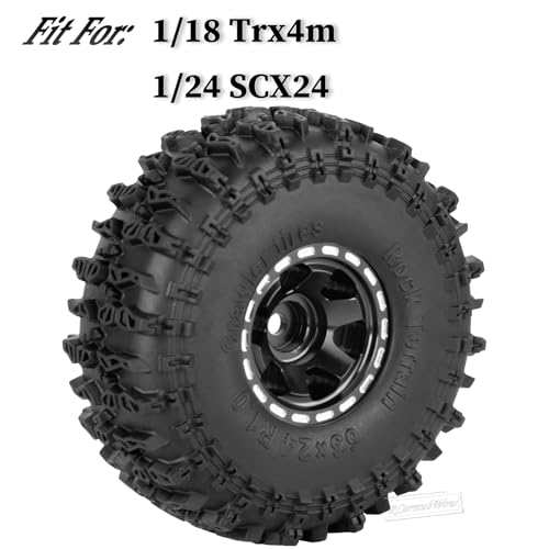 1.0 Beadlock Wheel Tires Set for 1/24 SCX24,1/18 TRX4M RC Crawler Car,1.0 Beadlock Wheels 1.0 Beadlock Tires RC Upgrades Part,4pcs,Black - color: Black(4pcs)