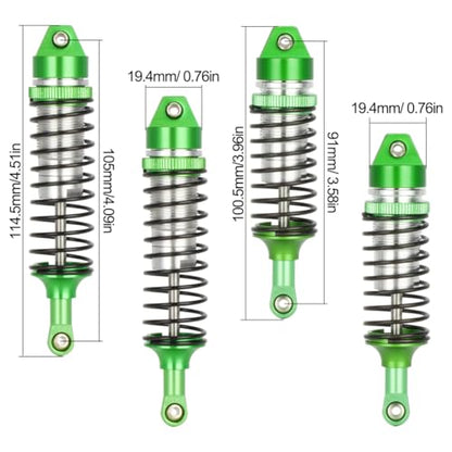 1/10 Simulation Climbing Car 4x4 Front and Rear Shock Absorbers Oil-Fill Shock Absorbers for 1/10 RC Cars, 105mm & 91mm Hydraulic Suspension Kit-Blue Silver