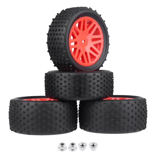 Preglued 12mm Hex Wheel Rims Rubber Tires with Foam Inserts OD 86mm/3.38" for Traxxas Bandit WLtoys 144001 Redcat 1/10 RC Off-Road Buggy Car, Set of 4 (Color C) - color: Color C