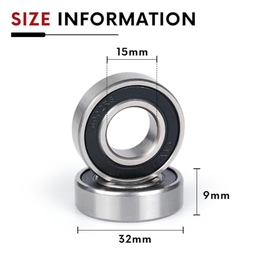 10 PCS 6002-2RS Double Rubber Sealed Deep Groove Ball Bearings 15x32x9mm, Deep Groove Ball Bearing ABCE-3 Pre-Lubricated, Chromium Bearing Steel (6002-2RS, 10) - size: 6002-2RS