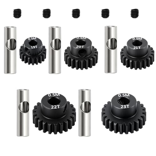 Hardened Steel 0.5 Mod 19T 20T 21T 22T 23T Pinion Gear 3.175mm Bore with 2.3mm Adapter Shaft for Arrma 1/14 Typhon 1/16 Mojave 1/18 Granite Grom Losi 1/12 Motor Gear