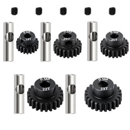 Hardened Steel 0.5 Mod 19T 20T 21T 22T 23T Pinion Gear 3.175mm Bore with 2.3mm Adapter Shaft for Arrma 1/14 Typhon 1/16 Mojave 1/18 Granite Grom Losi 1/12 Motor Gear