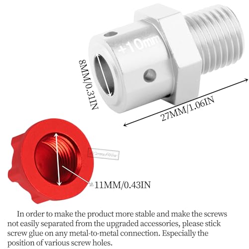 RC 10MM Extended Wheel Hub Drive w/Anti-dust Cap Nuts Upgrades Part for 1/7 BigRock Fireteam Limitless 6S,1/8 Kraton Outcast Notorious Talion 6S,Alloy Aluminium Wheel Hub,Silver w/Red - color: Silver&red