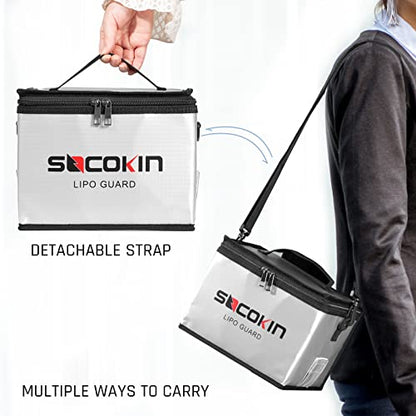 Lipo Battery Safe Bag Fireproof Explosionproof Large Capacity Bag for Charge and Storage with Detachable Adjustable Shoulder Strap (2 Pack)