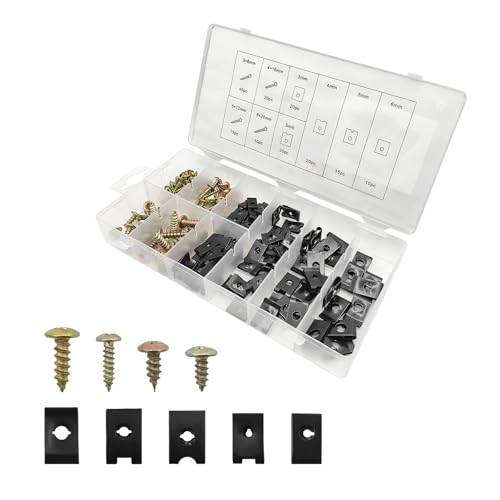 170 PCS Car U Clips with Screw Assortment Kit, 9 Different Sizes Automotive U Nuts with Screws Set, Vehicle U Clip Bolts Replacement Parts for Dash Door Panel Interior